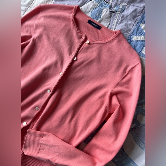 Vintage Lands’ End Pink Cotton Button Preppy Cardigan Cottagecore Sweater Medium - Picture 2 of 12